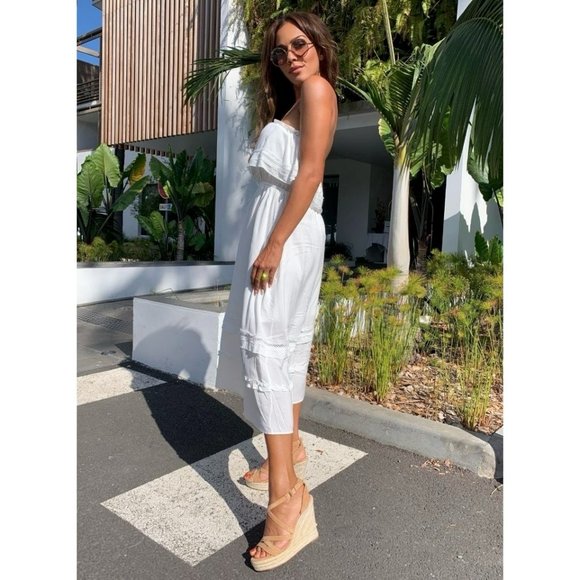 White Strapless Frill Detail Midi Dress - Picture 3 of 11